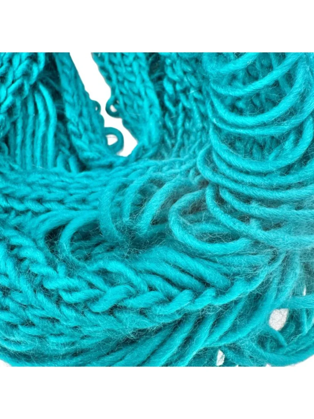 Mark Open Knit Infinity Scarf Aquamarine Acrylic Lightweight Fringe Loop 68